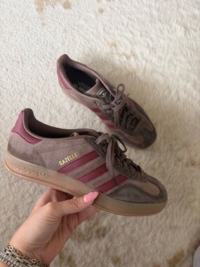 adidas Gazelle Women’s Brown Suede Sneakers with Burgundy Stripes